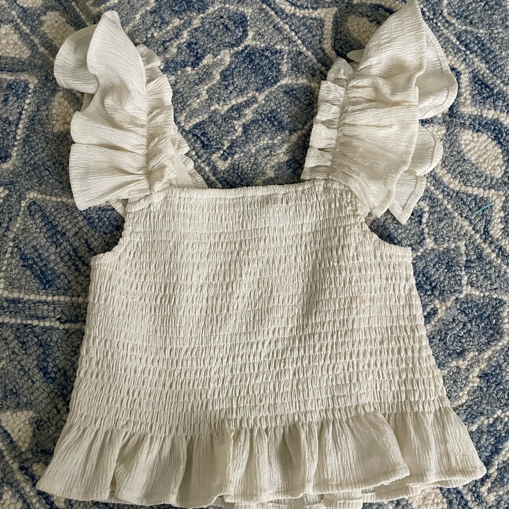 white preppy ruffle shirt